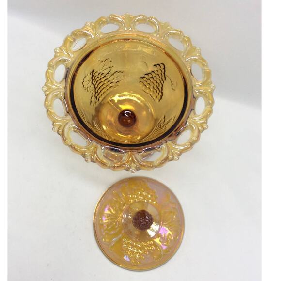 Amber Carnival Depression Glass Covered Spooner Dish - Picture 3 of 5